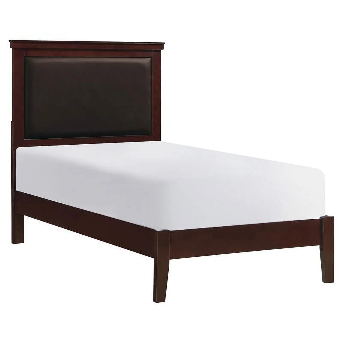 Cherry Wood and Faux Leather Twin Bed C373