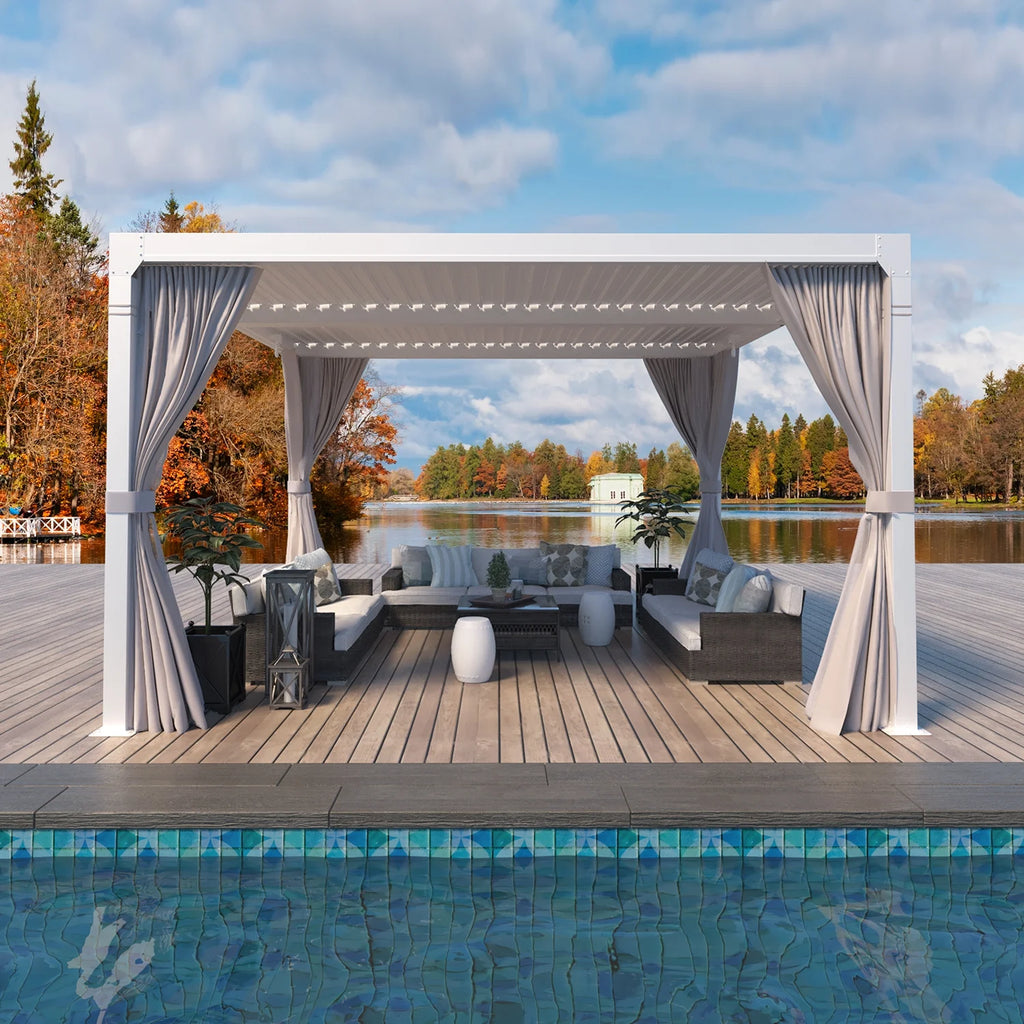 10'×10' Outdoor Louvered Pergola with Adjustable Aluminum Roof G54851