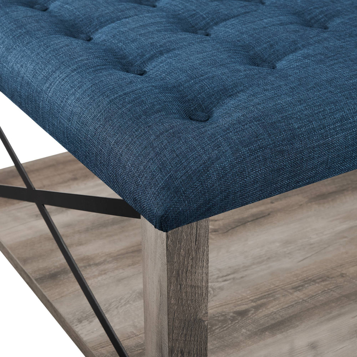 Rustic Farmhouse Tufted Ottoman Blue Z78005