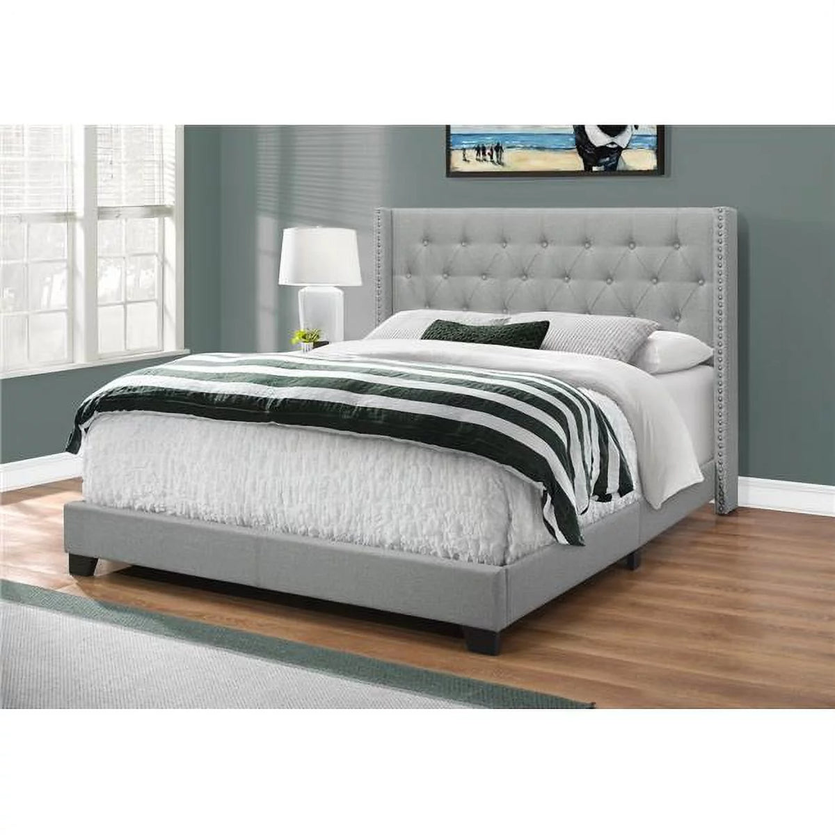 Grey Linen Queen Size Bed K181