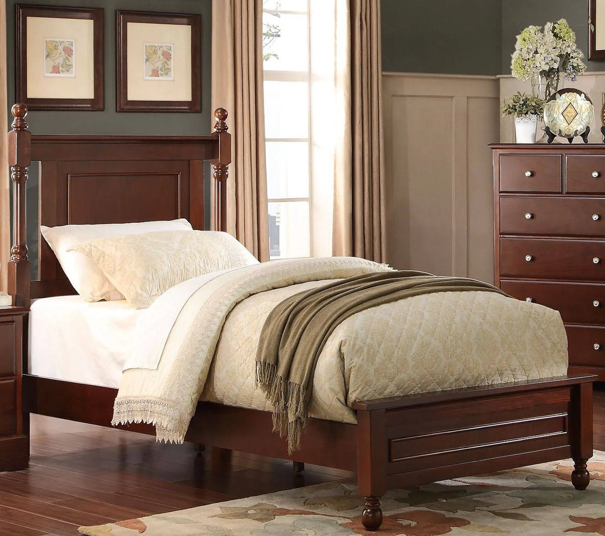 Cherry Twin Panel Bed P4234