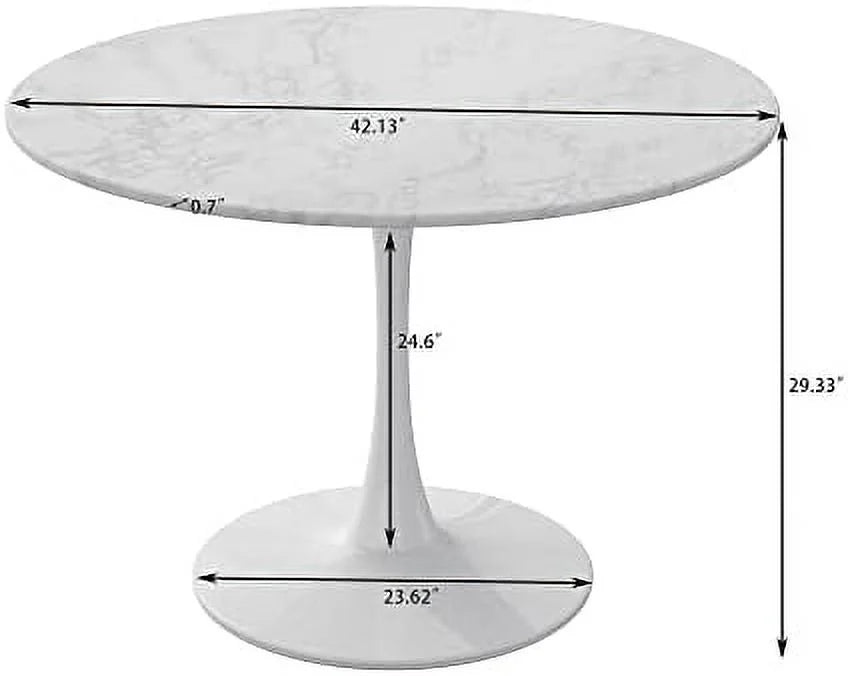 32" Round Dining Table with Printed Marble Table Top Metal Base Pedestal Table L34262