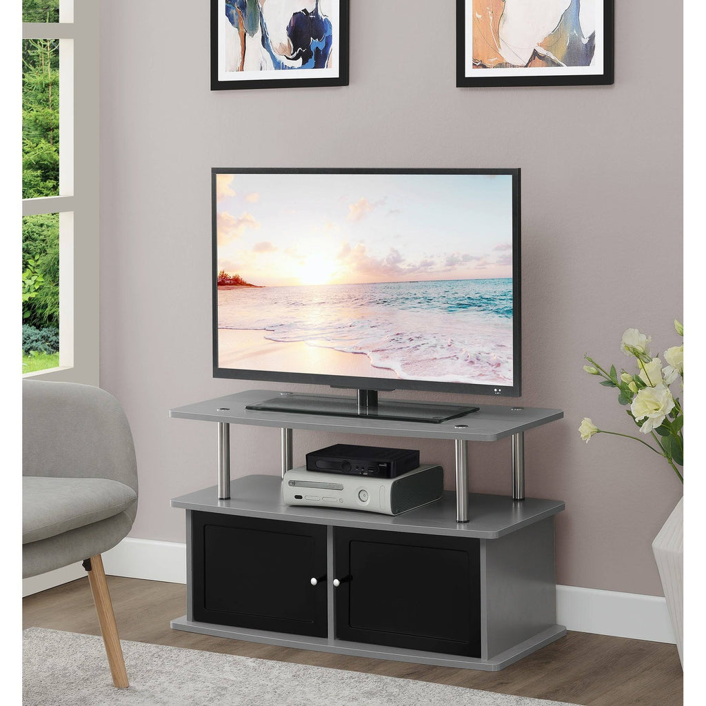 Gray TV Stand with 2 Storage Cabinets and Shelf D745397